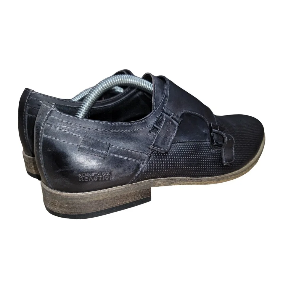 Kenneth Cole Reaction Pin Ball Leather Black‎ Double Monk Strap Shoes Size 10 M
